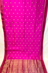 Handloom Chanderi Silk Saree Sun Flower Buta With Red Mina - Hot Pink