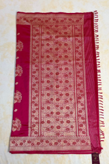 HOV EXCLUSIVE HANDLOOM KADHUA BANARASI KATAN SILK SAREE - FULDANI MUGHAL BUTA - PINK - 134