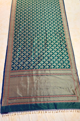 HOV HANDLOOM PURE ZARI BANARASI KATAN SILK SAREE - JAANGLA- PEACOCK GREEN ALL OVER DESIGN-137