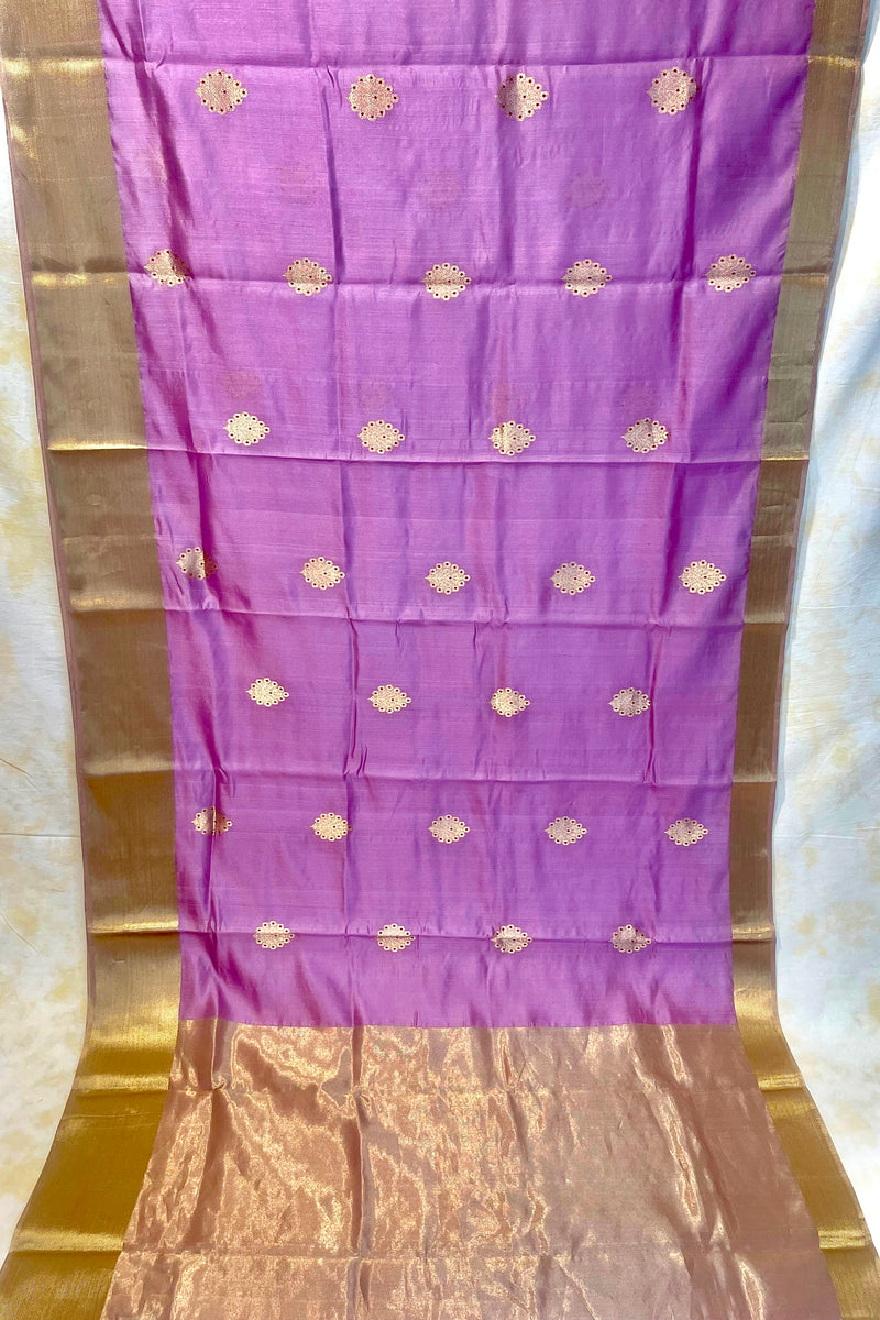 Handloom Silk Chanderi Saree - Fukdani Buta -Lilac