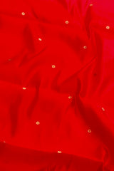 Handloom Silk Chanderi Saree - Mini Round Buta With Red Mina - Red