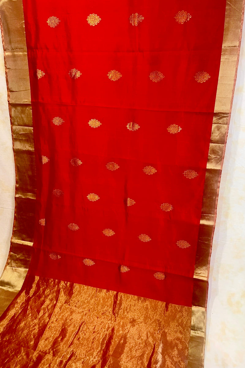 Handloom Silk Chanderi Saree - Fuldani Buta - Red