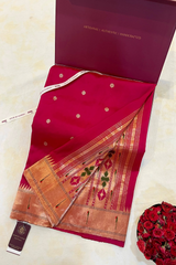 HOV EXCLUSIVE HANDLOOM PAITHANI SILK SAREE - SINGLE MUNIYA - DEEP PINK - 026