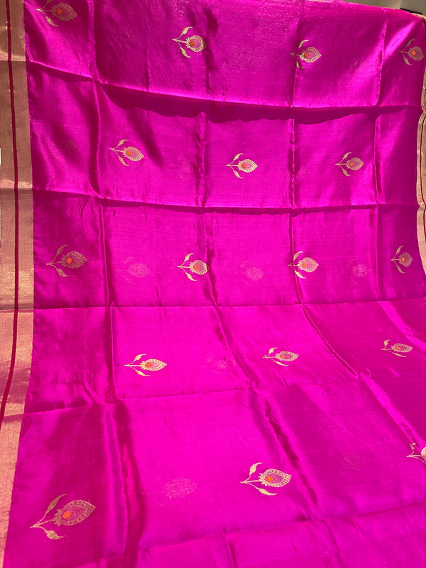 Handloom Chanderi Silk Saree Buta Radhika - Pink