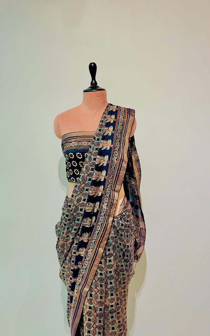 Ajrakh Eri Silk Saree