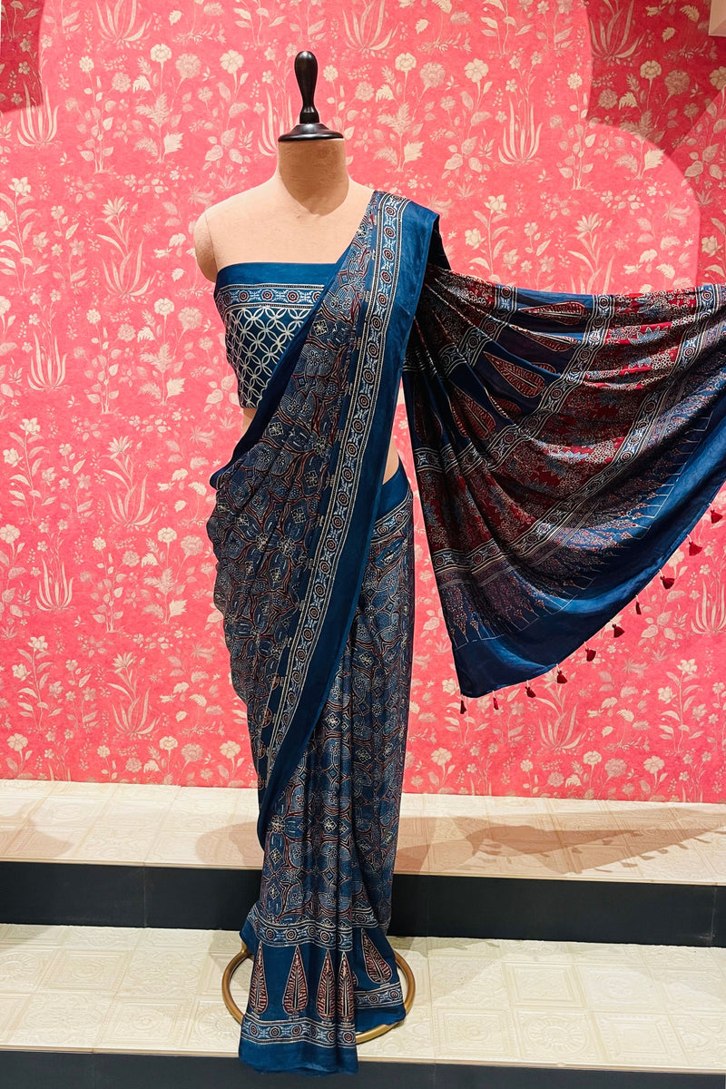 Ajrakh Modal Silk Saree