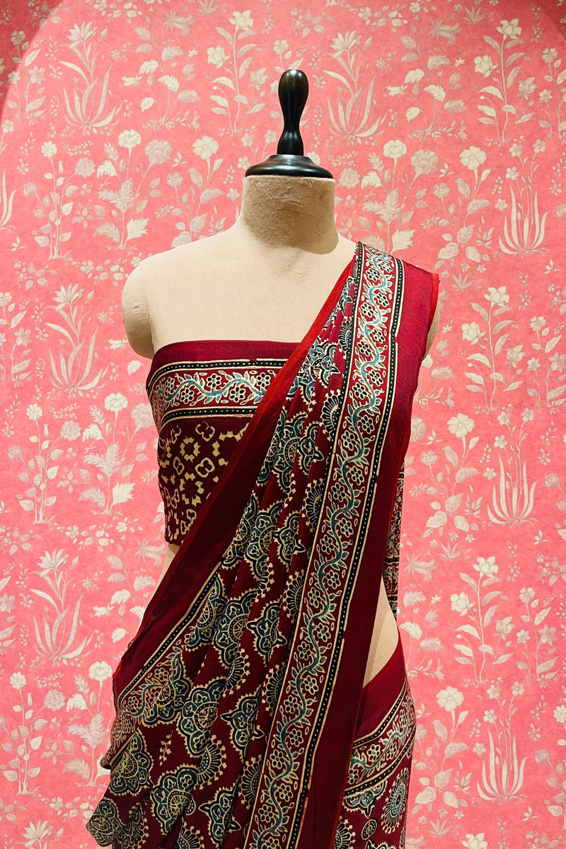 Ajrakh Modal Silk Saree