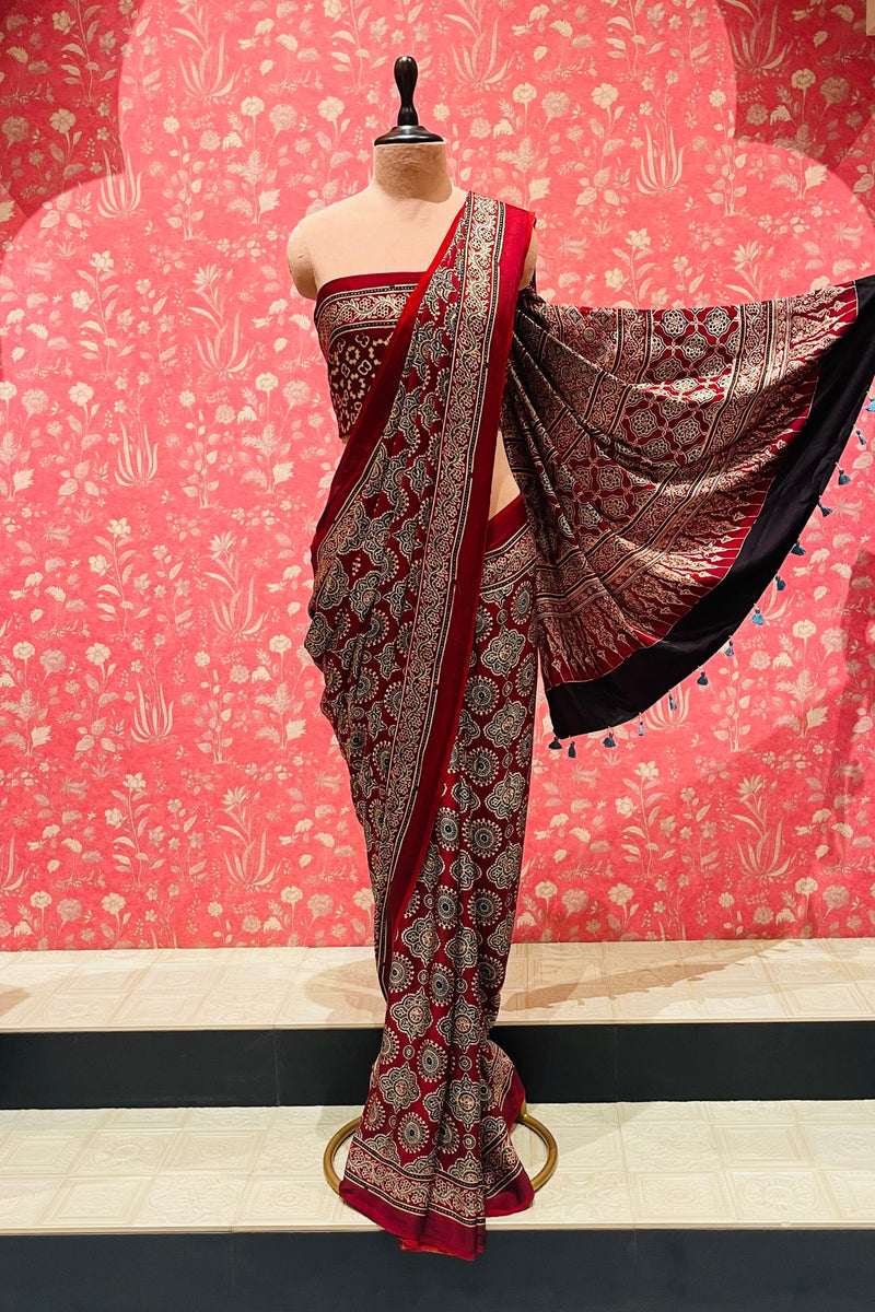 Ajrakh Modal Silk Saree