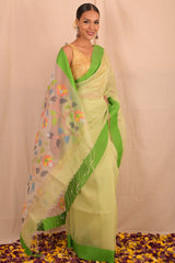 Handwoven Pastel Green Muslin Jamdani Saree