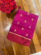 Handloom Chanderi Silk Saree Sun Flower Buta With Red Mina - Dark Pink