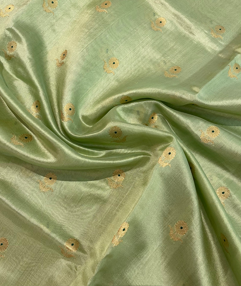 Handloom Chanderi Silk Saree Sun Flower Buta With Green Mina - Parrot Green