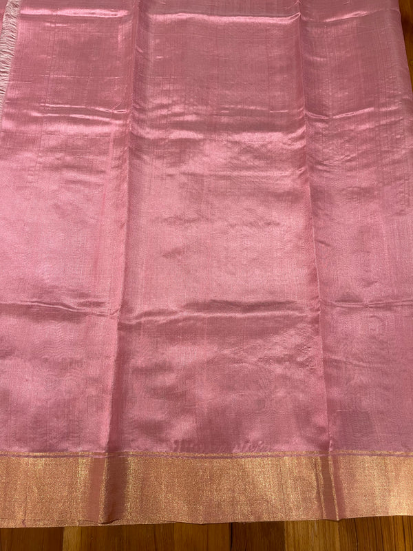 Handloom Silk Chanderi Saree Tree Buta All Over - Pastel Pink