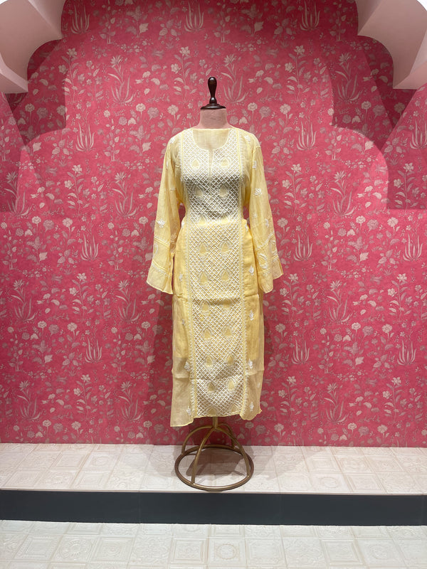 Chikankari Fine Mul Cotton Suit Set - YELLOW