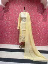 Chikankari Fine Mul Cotton Suit Set - YELLOW