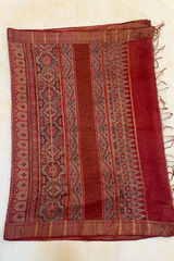 HOV AJARAKH HAND-BLOCK PRINT SAREE - NATURAL DYES - TUSSAR SILK WITH MULBERRY - 019