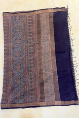 HOV AJARAKH HAND-BLOCK PRINT SAREE - NATURAL DYES - TUSSAR SILK WITH MULBERRY - 019