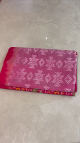 Handloom Ikat Silk Saree- Pastel Pink Bandhani Motif