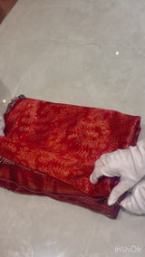 Ajrakh Modal Silk Saree With Zari Pallu - Terracotta Red