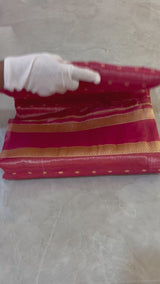 HOV Exclusive Pure Zari Handloom Banarasi Tissue Silk Saree - Red Silver Zari Kasturi - 026
