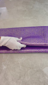 Handloom Banarasi Brocade Silk Fabric - Purple1