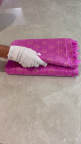 Handloom Kadhua Banarasi Satin Silk Saree Jaangla -Baby Pink