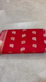 Handloom Kadhua Banarasi Katan Silk Saree - Butidar - Red Sona Rupa Floral