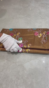 Handloom Twill Double Ikat Silk Saree- Gold floral