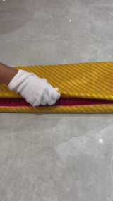 Handloom Twill Double Ikat Silk Saree - Yellow Stripes Red Border