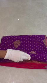 Handloom Fekua Banarasi Khaddi Georgette Silk Saree - Butidar - Red Purple