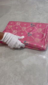 Handloom Kadhua Banarasi Silk Saree - Jaal Minedar - Aboli Pink