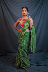 Leheriya - Green Chiffon Saree