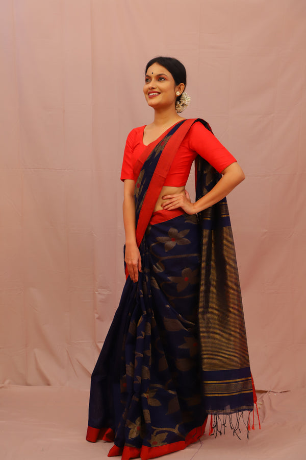 Navy Blue Jamdani Motif Saree