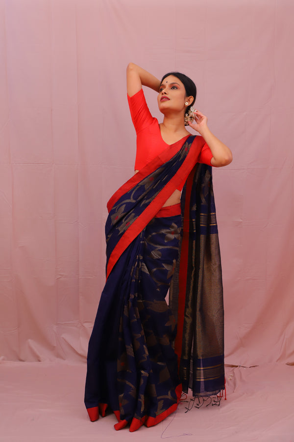 Navy Blue Jamdani Motif Saree